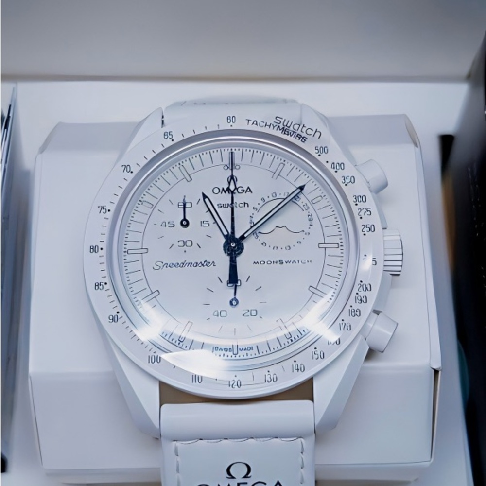 Omega White Speedmaster Moonwatch Style Chronograph